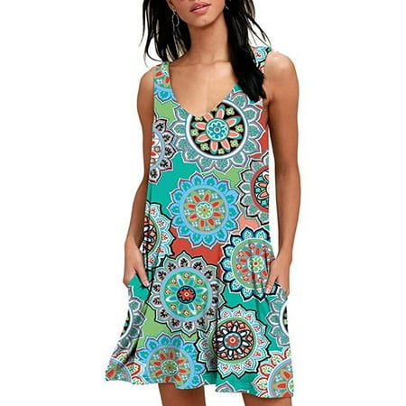 Women Summer Casual T Shirt Dresses Beach Cover up Plain Pleated Tank Dress