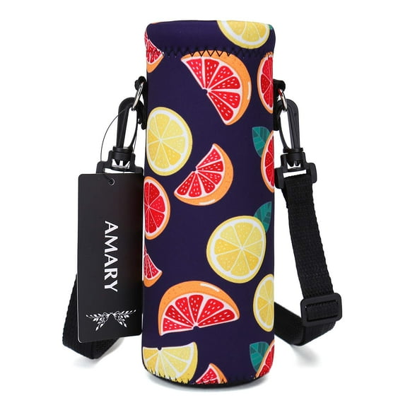 AMARY 500ML Neoprene Water Bottle Carrier Bag with Adjustable Shoulder Strap,Insulated Water Bottle Cover for Stainless Steel/Glass/Plastic Bottles 16.9OZ (Lemon)