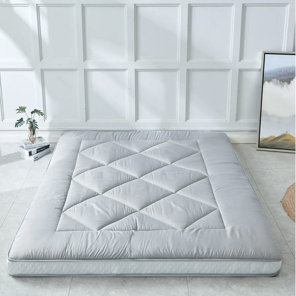 Heimorn Japanese Floor Mattress Futon Mattress Thicken Sleeping Mattress Foldable & Portable Roll up Camping Mattress with Dust-Proof Cover Gray Queen Grey