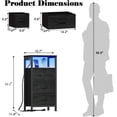 thumbnail image 3 of Tall Night Stand with Charging Station and Led Light, Small Dresser with Open Shelf and 4 Storage Drawers, Black Side Table Fabric Nightstand for Bedroom, Entryway, Bedside Furniture, 3 of 18