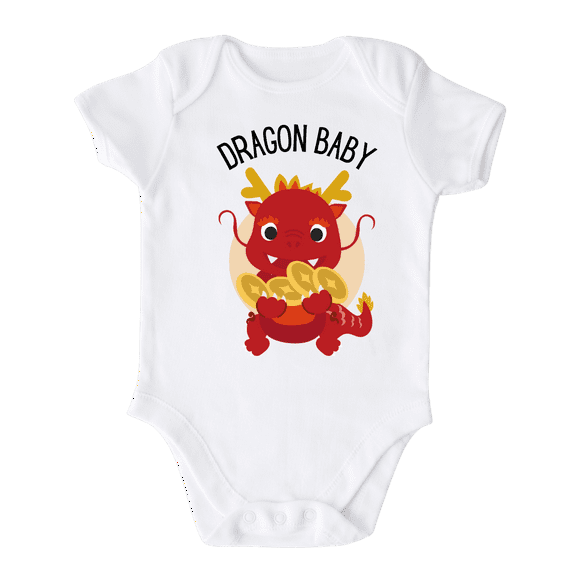 Dragon Baby Lunar New Year Cute Baby Bodysuit Shirt Premium Custom Clothes Unisex Baby Gift for Mom Newborn 6-9m White