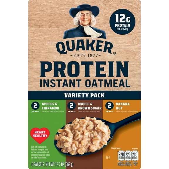 Quaker Instant Oats Hot Cereal, Protein Variety, 12.76 oz 6 Count
