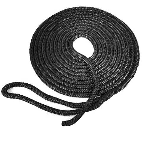 SeaGrace Boat Dock Line | Double Braided 3/8 Inch x 20 FT Black