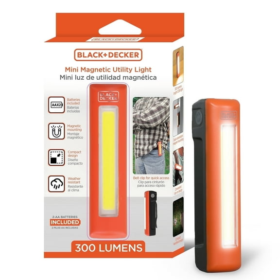 BLACK DECKER Clip-On Light, Battery-Powered COB Utility Magnetic Light, 300 Lumens