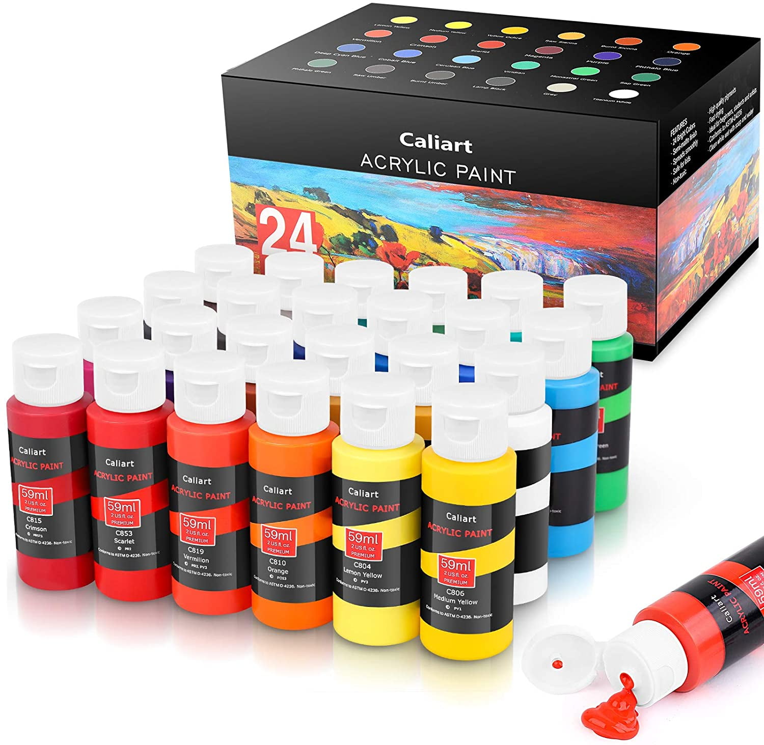 RoseArt Premium Paint Set – 24 Count Acrylic Paints for Canvas, Wood,  Ceramic and Fabrics – Craft Painting Supplies for Professional Artists