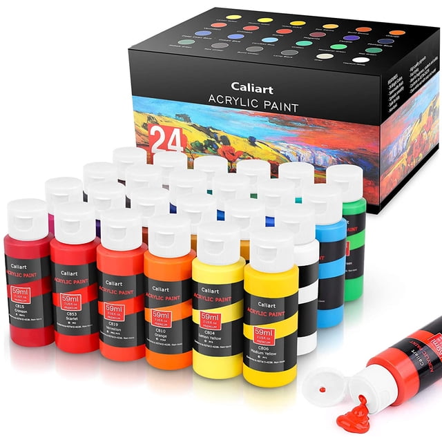 Acrylic Paint Set, Caliart 24 Vivid Colors (59ml, 2oz) Art Craft Paint