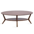 thumbnail image 6 of Kate and Laurel Nylah Oval Wooden Coffee Table, 48 x 26 x 18, Walnut Brown, Mid-Century Tiered Living Room Table with Solid Wood Construction and Sculptured Dowel Legs, 6 of 8