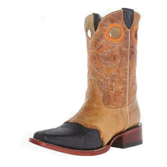 Ferrini Western Boots Mens Exotic Lizard D Toe Saddle Black RL3