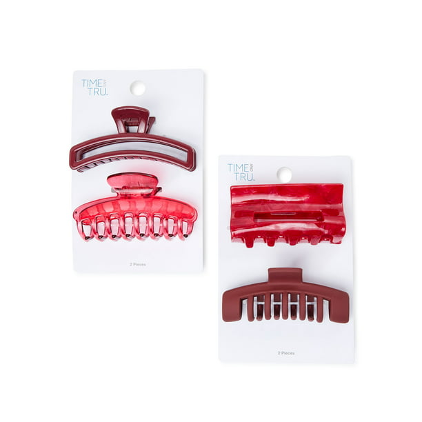 Time and Tru Adult Women's Red Claw Hair Clips, 4-Pack 