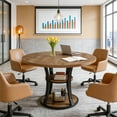 thumbnail image 3 of Round Conference Table for 2-4 People, 39 Inch Modern Small Meeting Room Table with 2-Tier Storage Shelf and Metal Base for Office, Conference Room, Small Spaces, Rustic Brown, 3 of 9