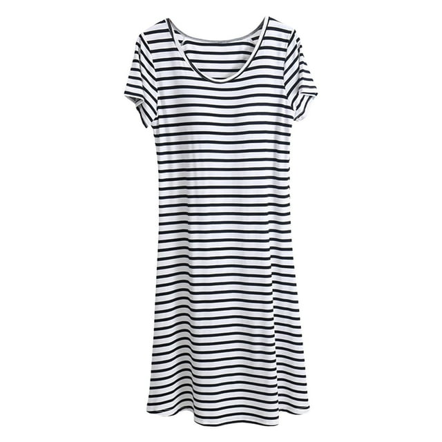 TSADFHJI Chemises de Nuit Sans Manches Femmes Femmes Été Design à Rayures Couleurs Robe de Pyjama pour Femmes Été Manches Courtes Chemise de Nuit avec Coussinet de Poitrine Robes de Nuit TTTG Noir