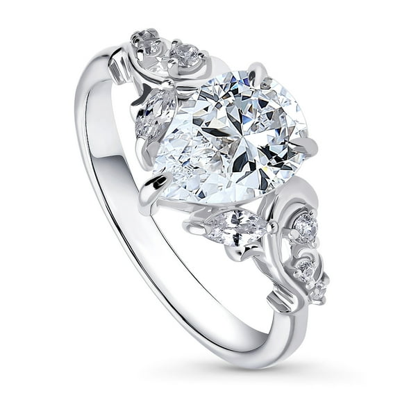 BERRICLE Sterling Silver Filigree Wedding Rings Cubic Zirconia CZ Ring for Women, Rhodium Plated Size 7.5