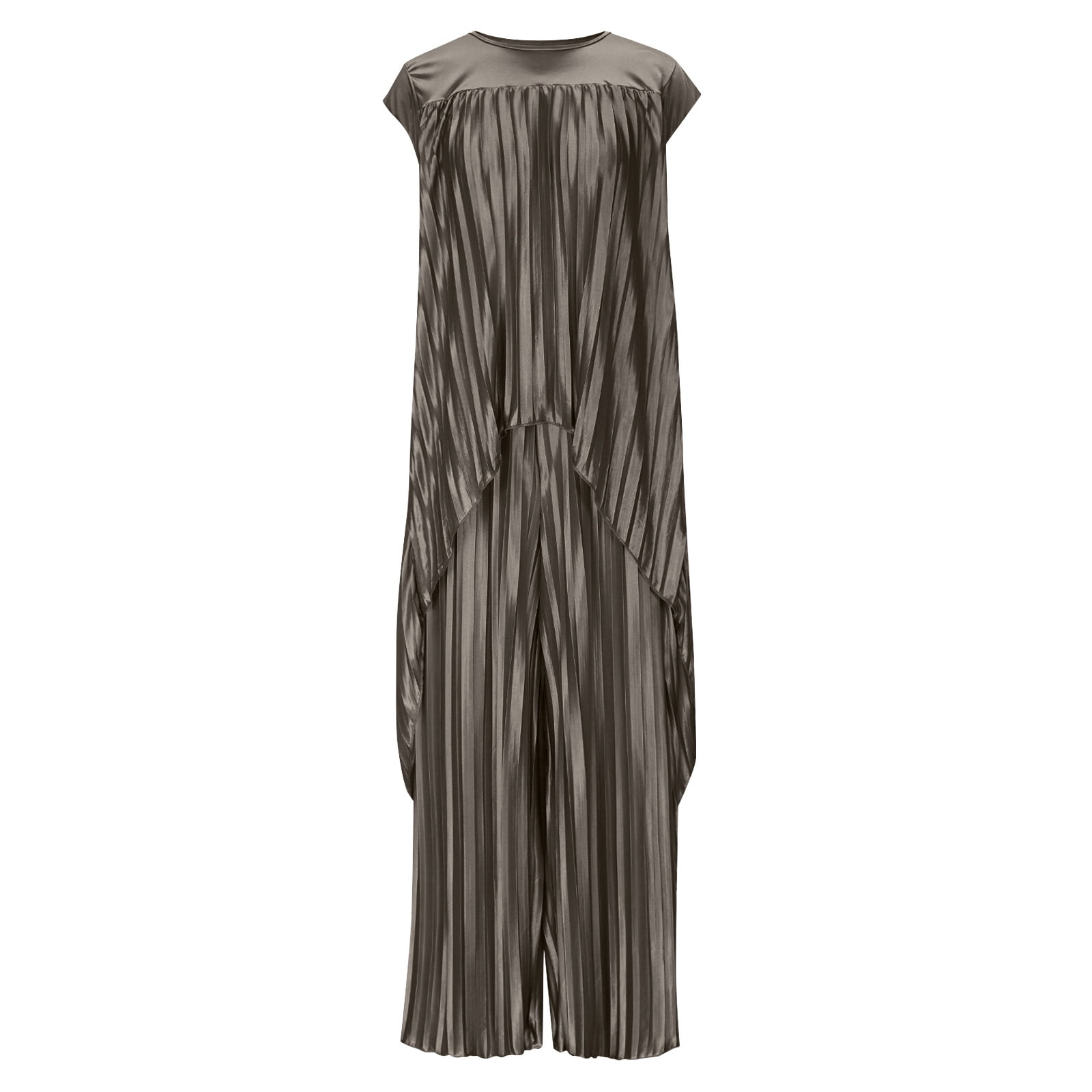 2 Piece Outfits for Women Dressy Pleated Wide Leg Pants Set - Asymmetric Hem Loose Tunic Tops Matching Lounge Sets