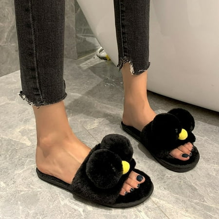 

FITORON Womens Slippers- Woman Shoes Neutral Winter indoor Home Warmth Non-slip Plush Slippers Black 36-37