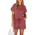 thumbnail image 7 of Womens 2 Piece Sets Summer Lounge Sets Striped Short Sleeve Oversized T Shirts Drawstring Shorts Matching Set, 7 of 7