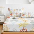 thumbnail image 6 of King Size Fitted Sheet Set - Orange Yellow Coastal 3 Piece Bedding Sets 16" Deep Pocket Fitted Sheet with 2 Pillowcases, Nautical Summer Beach Coral Sea Turtle Brushed Microfiber Hotel Bed Sheets, 6 of 9