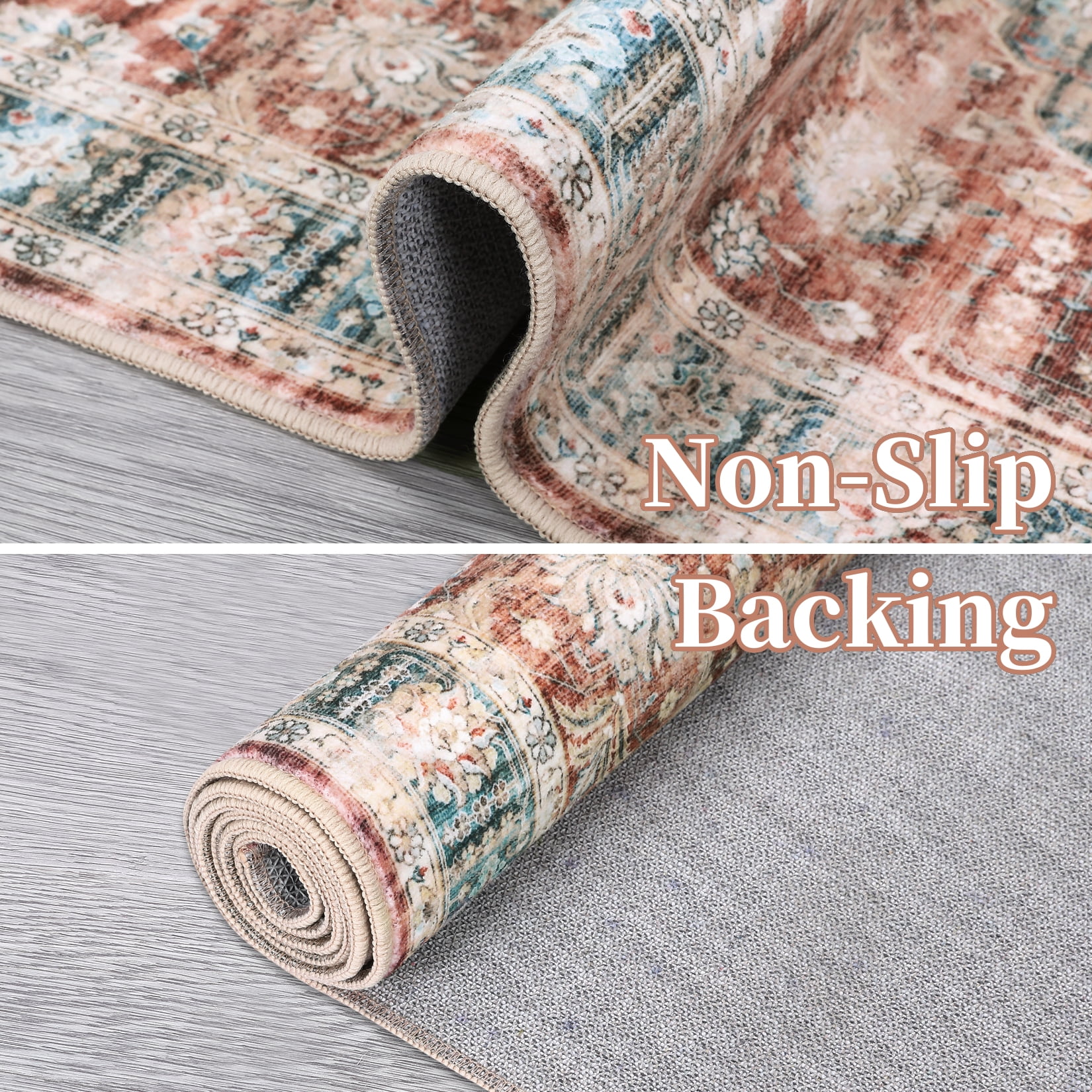 Hasoo 6' x 9' Area Rug Vintage Medallion Distressed Rug Indoor Soft Low Pile Washable Rug for Living Room Home Office Brick Red