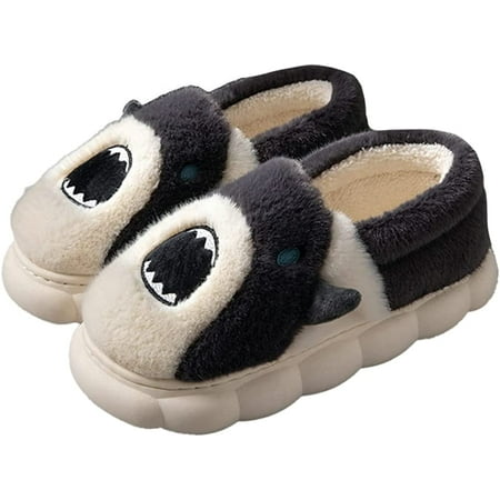 

DanceeMangoo Women Mens Fluffy Fur Soft Warm House Slippers Fashion Cute Shark Fuzzy Winter Shoes Cozy Fleece Lining Memory Foam Indoor Outdoor