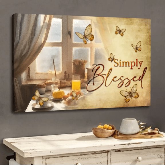 Simply Blessed Butterfly Christian Framed Canvas Wall Art, Bible Verse Scripture Home Decor for Office Living Room Bedroom, Inspirational Religious Wall Decor Gift