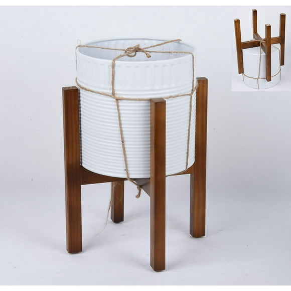 Mainstays Jardinières rondes en métal avec support en bois 17,3"H