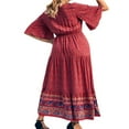 thumbnail image 4 of Robes Maxi Décontractées Bohémiennes pour Femmes Manches Courtes Col en V Robe Longue Fluide, 4 of 5
