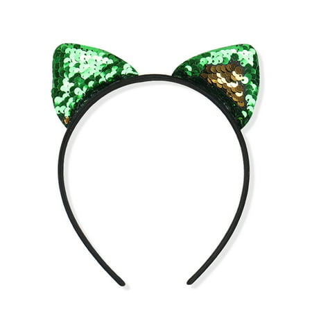 TURNTABLE LAB New Paillette Girls Cat Ear Headband Satin Hairband Costume Fancy Dress Party