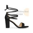 thumbnail image 4 of BLISSFUL STEP Strappy Lace Up Block High Heel Sandals for Women Black 6.5, 4 of 6