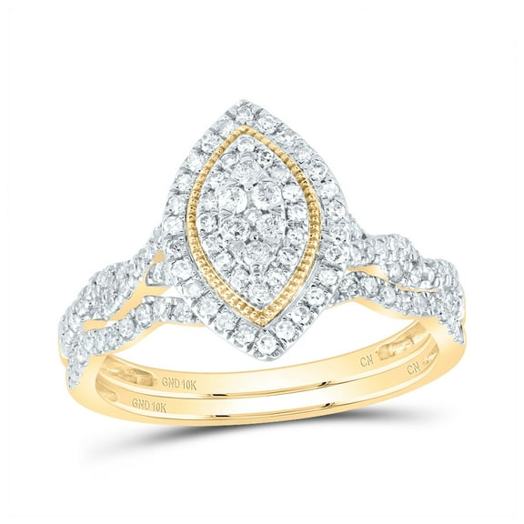 10kt Yellow Gold 1/2 Cttw Natural Diamond Marquise Double Halo Wedding Engagement Anniversary Bridal Set, Women Size: 5-9