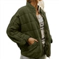 thumbnail image 3 of Chaquetas Acolchadas para Mujer, Informales, de Cuello Alto, Larga, Abrigos de Invierno Extragrandes con Cremallera Verde XL, 3 of 7