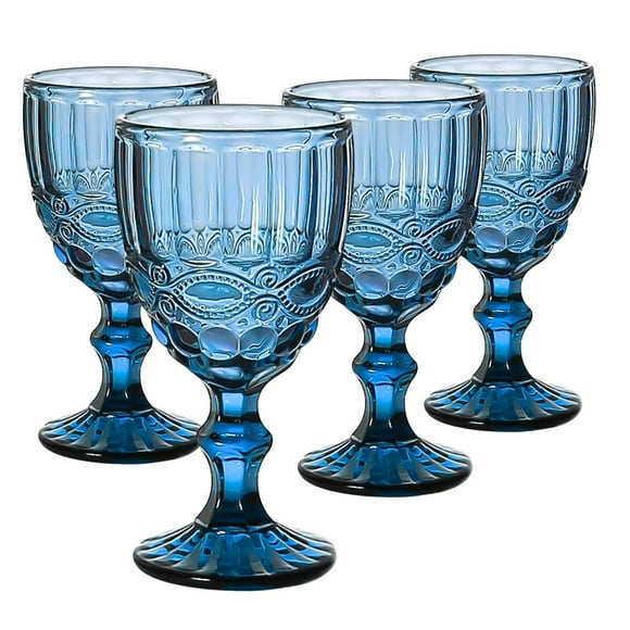Set 4 Copas Vidrio Vino Tinto Agua Cristal 320 Ml Vittori  Azul Cobalto