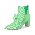 thumbnail image 4 of BLISSFUL STEP Women's Ankle Boots Pointed Toe Chunky Heel Side Zipper Stripe Bow Boots Green 9, 4 of 6