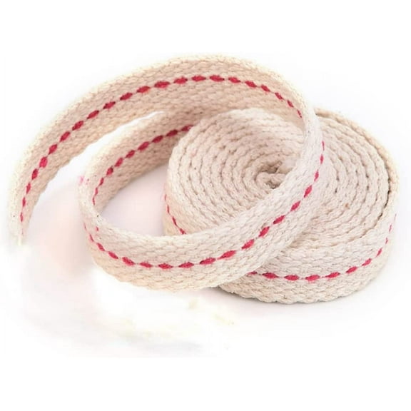 3/8 Inch Flat Cotton Wick Oil Lamp Wick Burner with Red Stitch for Kerosene Burner Lighting or Paraffin Oil Wick, Length 6.5 Feet/2m