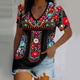 thumbnail image 2 of Blouse Décontractée pour Femme à Col en V avec Imprimé, T-Shirt à Manches Courtes, Hauts d'Été, 2 of 9