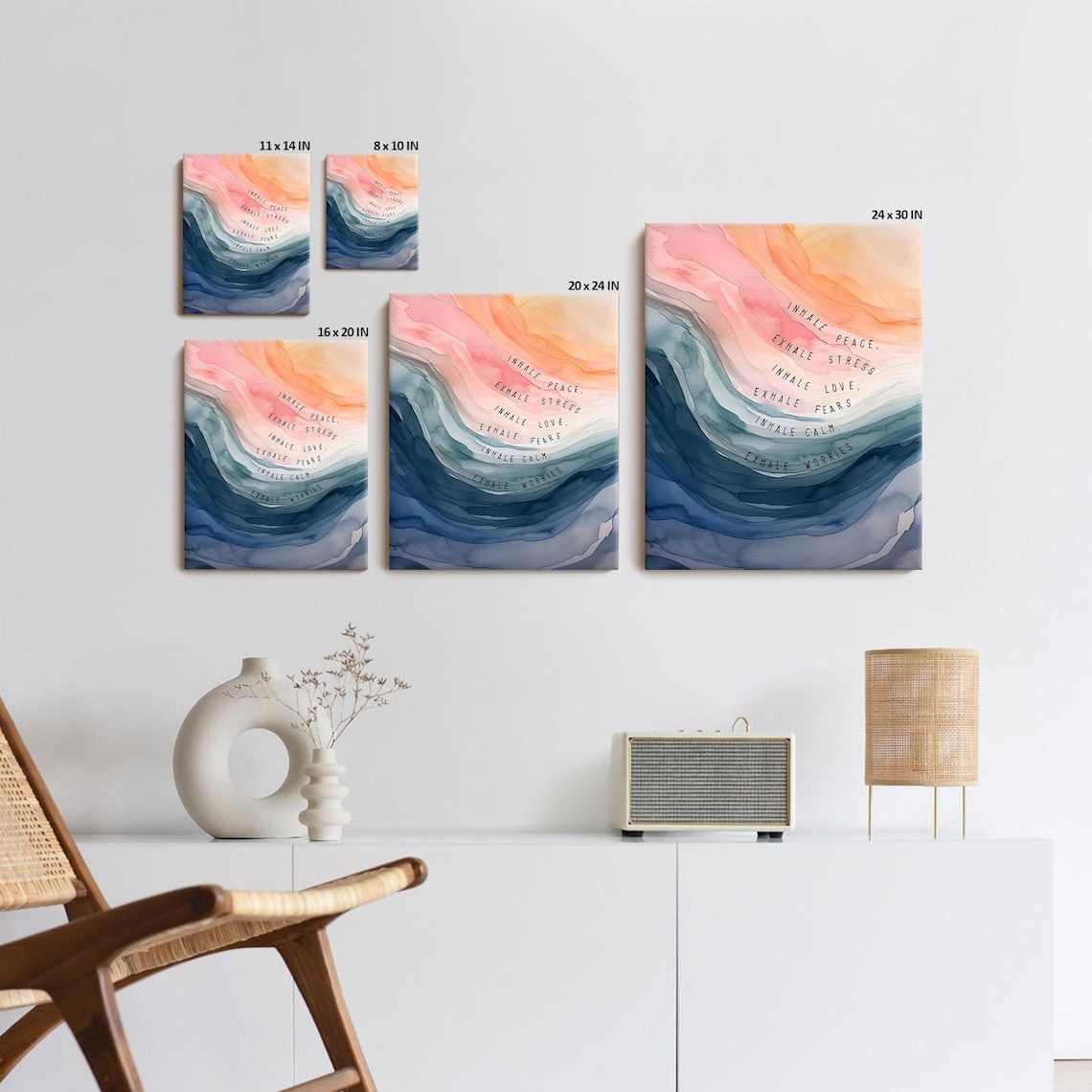 Calming Ocean Theme Canvas Art - "Inhale Peace Exhale Stress" Motivational Quote Wall Decor, Premium Fade-Resistant Canvas Print, Ready to Hang for Bedroom, Office, Yoga Studio, Living Room