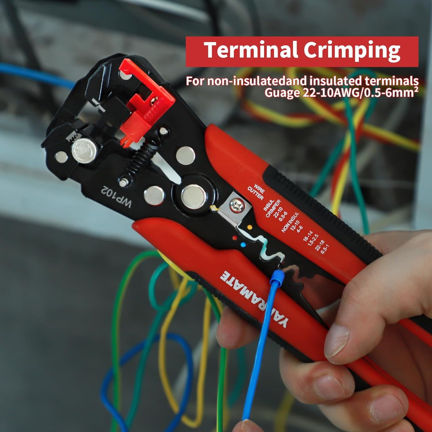 YARRAMATE 10-24 AWG Self Adjusting Wire Stripper/Wire Crimper/Wire Cutter - 3 in 1 Automatic Universal Wire Stripping Tool | Multifunctional Wire stripper and Crimping Tool, 8 Inch