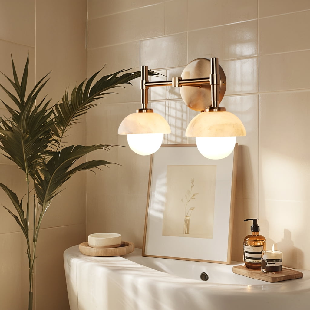 Opal Glass Shade and Hand-Carved Alabaster - Elegant Light Fixture for Hardwired Installation Brass Wall Sconce , Wall Lights for Living Room , Bedroom Wall Light Sconces