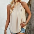 thumbnail image 7 of Jewelreauty Women Halter Neck Ruched Tank Tops Casual Sleeveless Tunic Tee Summer Loose Fitting Solid Shirts (L, Khaki), 7 of 7