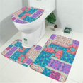thumbnail image 2 of Multicolor Ethnic Flower Patchwork Pattern Bathroom Rugs Sets 3 Piece,Toilet Cover Set,Absorbent Non Slip Bathroom Mats Sets with U-Shaped Contour Rug Toilet Rug Set, 2 of 5