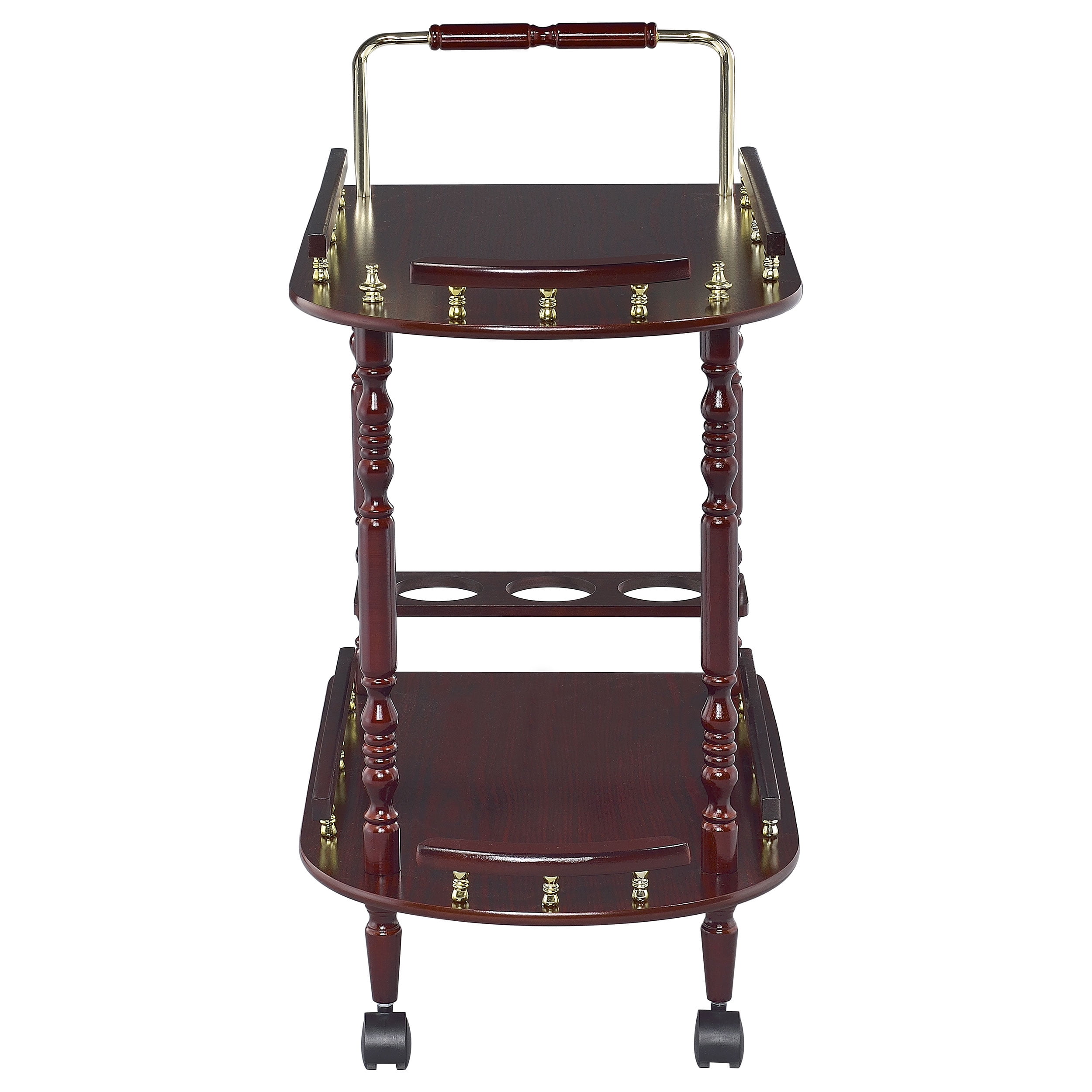 Serving Cart 31.25x24.75x15.75 Inch Merlot Finish Brass Accents with Bottle Holder for Dining Room Bar