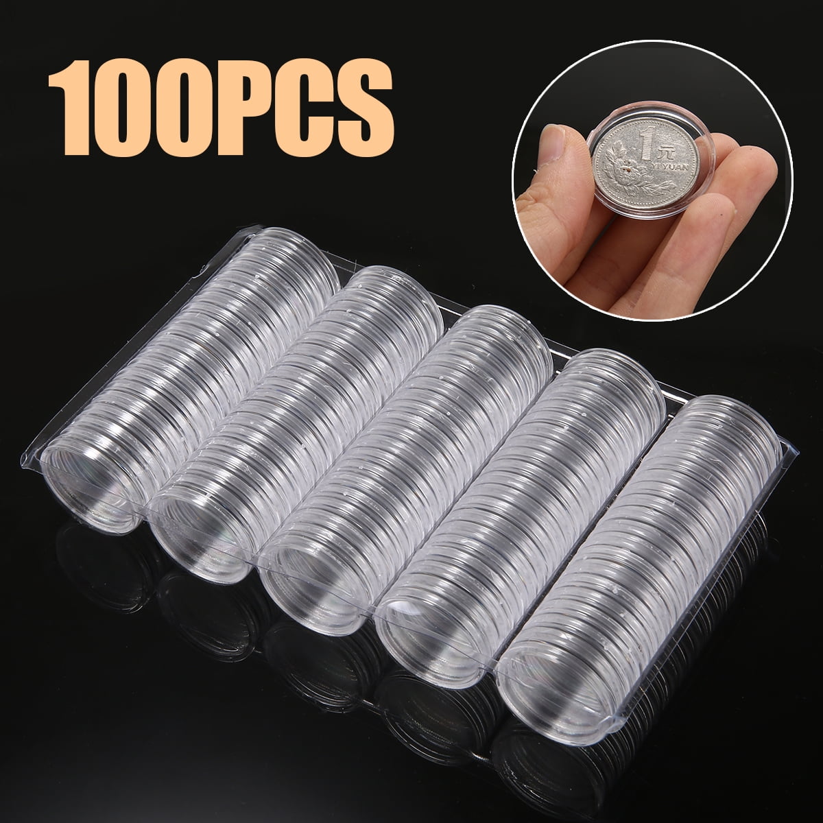 100x Plastic Clear Round Coin Case Capsule Storage Holder Container 38mm 