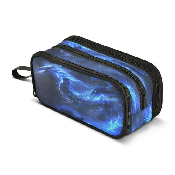 ALAZA Cool Dragon with Flames Pencil Case Bag 3 Compartment Pen Pouch Large Storage Holder Box Organizer