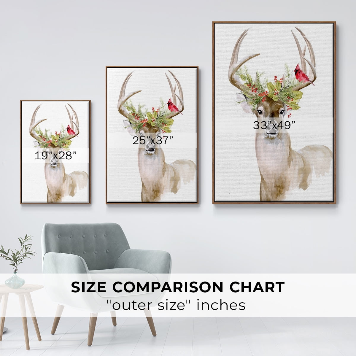Holiday Deer I - Framed Gallery Wrapped Holiday Canvas - 25 x 37 - Rosewood Frame