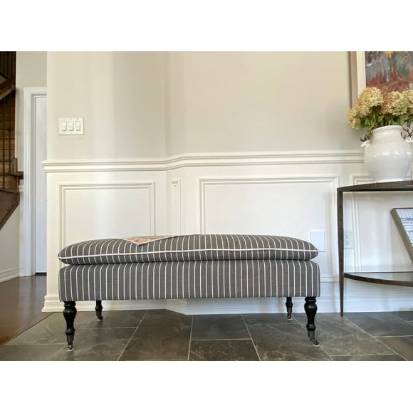 SEAT4U Linen Stripe Ticking Upholstered Pillowtop 48" Rossini Ottoman Bench with Multi Color Variants