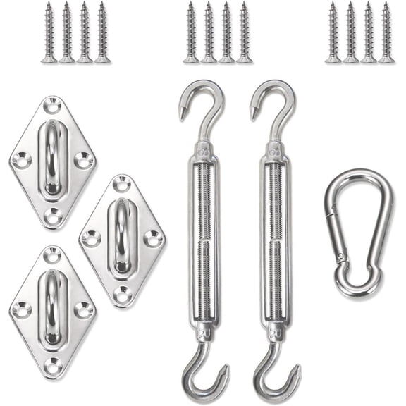 Triangle Shade Sail Hardware Kit Stainless Steel Accessary Includes Turnbuckles Pad Eyes Snap Hooks Screws Sunsail Installation Tighten Sail to Install A Canopy-6 inches B