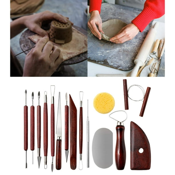 20 pièces d'outils en argile, ensemble de sculptures en argile à modeler  polymère débutants professionnels Poterie Modelage Lissage pour Poterie