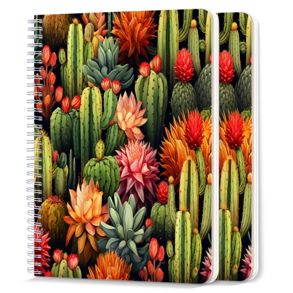 Spiral Notebook,College Ruled Journal,8.26" x 5.71" 50 Sheets/100 Pages,2 Pack - Seamless Pattern of Colorful Cacti And Succulents