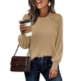 thumbnail image 2 of Women's Textured Knit Long Sleeve Top Shirt Blouse with Ribbed Waistband Loose Fit Casual Elegant Fall Winter Fashion | CSEONE,Khaki XL, 2 of 9