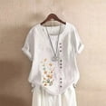 thumbnail image 3 of ZOHIUM Womens Blouses Tshirts Shirt Women's Cotton And Linen Loose Fit Casual Floral Print Short Sleeve Button Up Top Blouses for Women Tshirts Business Blouse Casual Tops for Women (White,XXXL), 3 of 6