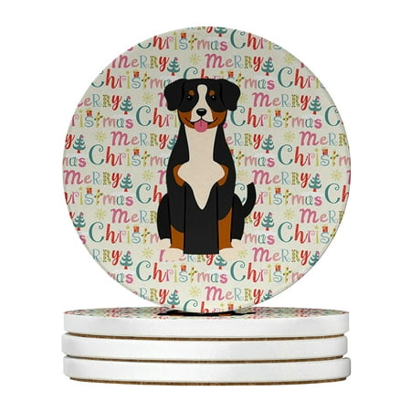 

Merry Christmas Entlebucher Large Sandstone Coasters Pack of 4 4 in x 4 in