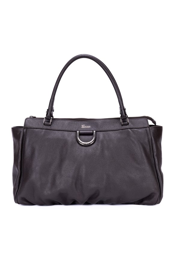 Pre-Owned Gucci Dark Brown D-Ring Abbey Zip Tote Large Shoulder Bag